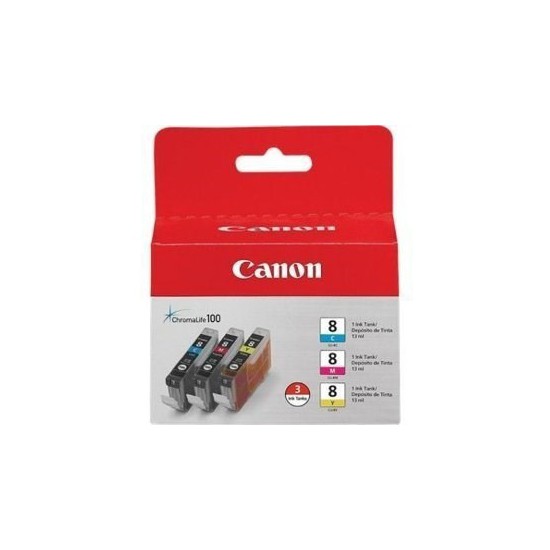 PACK 3 CARTOUCHES JET D'ENCRE ORIGINAL CANON CLI8 COULEUR 3x13ML