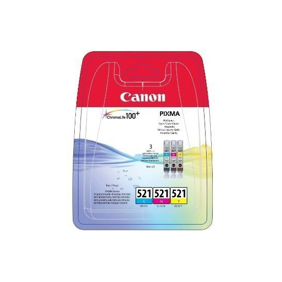 PACK DE 3 CARTOUCHES JET D'ENCRE ORIGINAL CANON CLI521 COULEUR