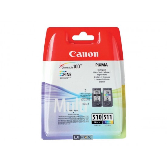 PACK 2 CARTOUCHES JET D'ENCRE ORIGINAL CANON PG510/CL511 CMJN