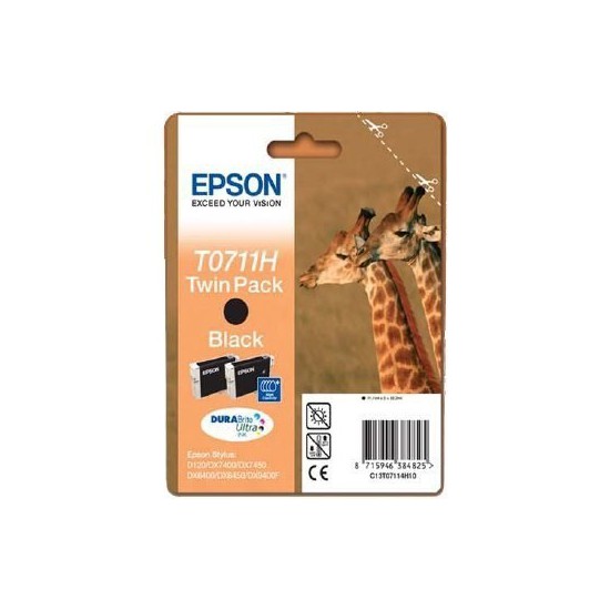 PACK DE 2 CARTOUCHES JET D'ENCRE ORIGINAL EPSON T0711H NOIR 2x11.1ML