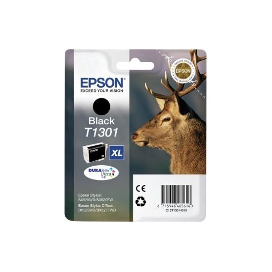 CARTOUCHE JET D'ENCRE ORIGINAL EPSON T1301 NOIR 25.4ML