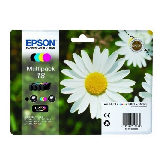 PACK DE 4 CARTOUCHES JET D'ENCRE ORIGINAL EPSON T1816 CMJN