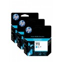 PACK 3 CARTOUCHES JET D'ENCRE ORIGINAL HP CZ130A CYAN N°711 / CZ134A