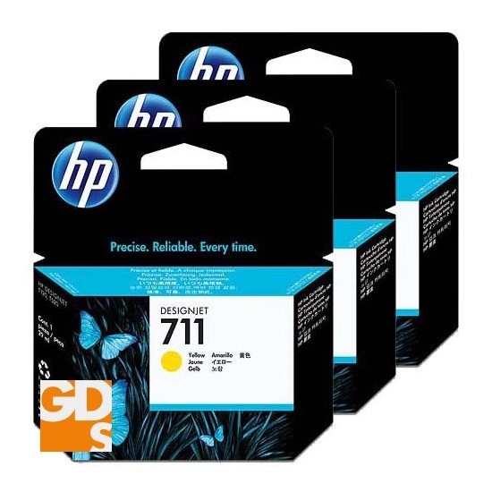 PACK 3 CARTOUCHES JET D'ENCRE ORIGINAL HP CZ132A JAUNE N°711 / CZ136A