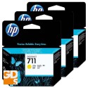 PACK 3 CARTOUCHES JET D'ENCRE ORIGINAL HP CZ132A JAUNE N°711 / CZ136A