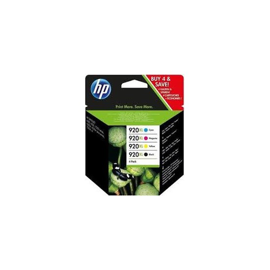 PACK 4 CARTOUCHES JET D'ENCRE ORIGINAL HP 920XL NOIR ET COULEUR C2N92