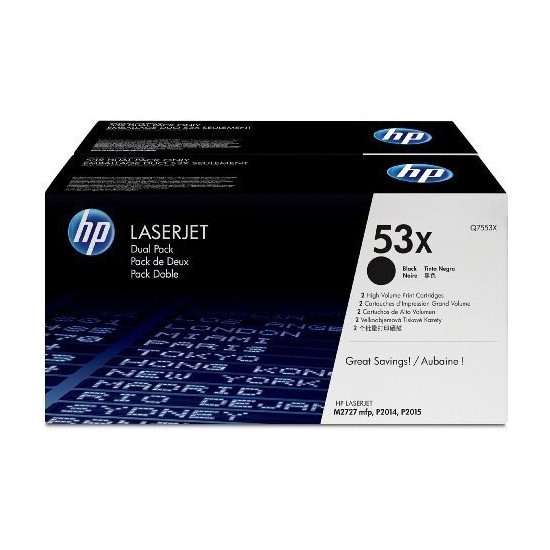 TONER LASER ORIGINAL HP Q7553XD DOUBLE PACK NOIR 53X 2x7000 PAGES