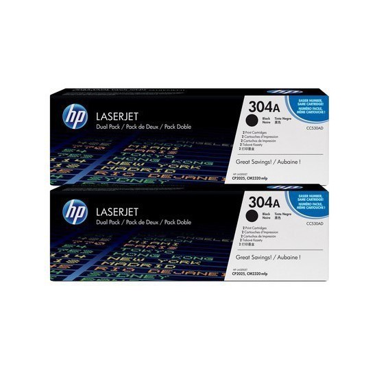 KIT DE 2 TONERS LASER ORIGINAL HP CC530AD NOIR 304A 2x3500 PAGES