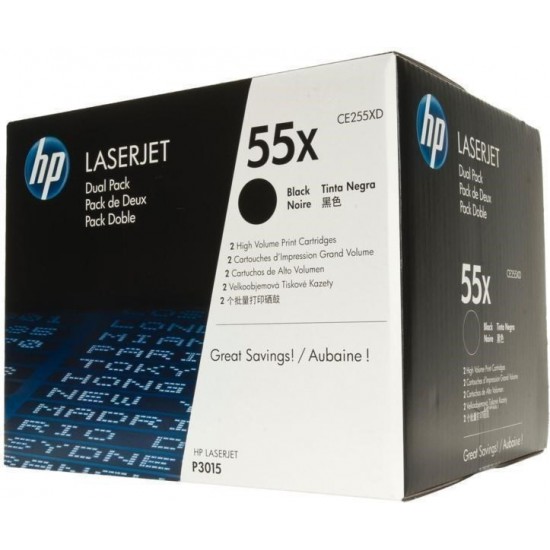 KIT DE 2 TONERS LASER ORIGINAL HP CE255XD NOIR 55X 2x12500 PAGES