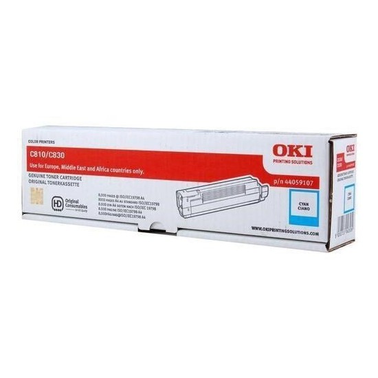 TONER LASER ORIGINAL OKI C810/830 - 44059107 CYAN 8000 PAGES