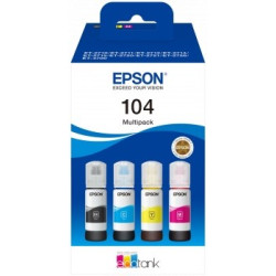 PACK 4 BOUTEILLES D'ENCRE ORIGINAL EPSON T00P640 / 104 / BK-C-M-Y