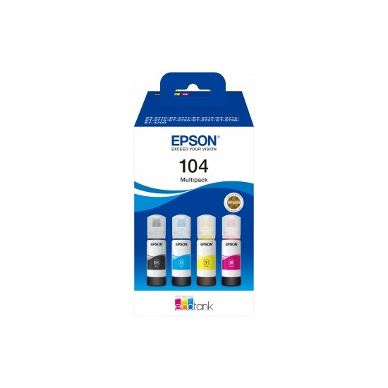 PACK 4 BOUTEILLES D'ENCRE ORIGINAL EPSON T00P640 / 104 / BK-C-M-Y