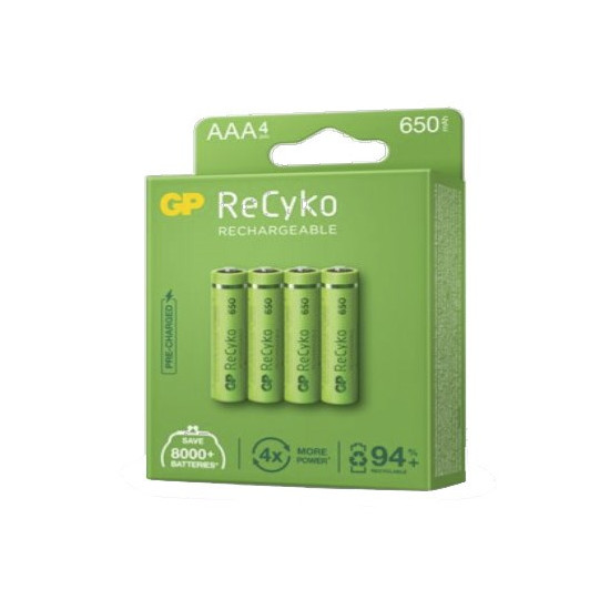 GP ReCyko Pack de 4 Piles Rechargeables 650mAh AAA 1.2V