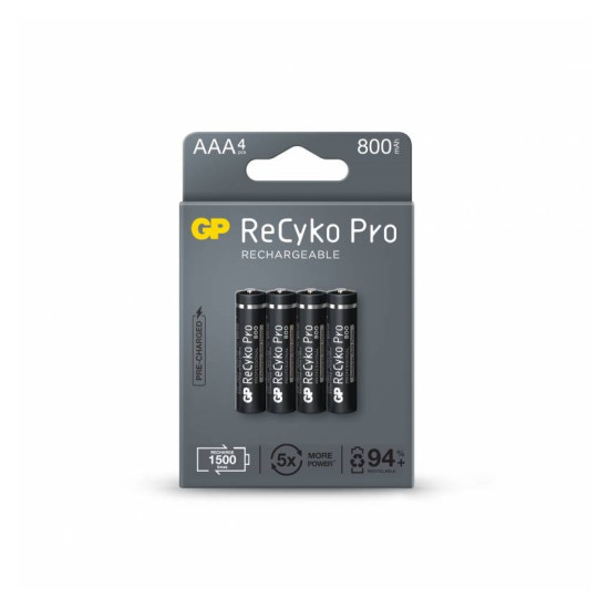 GP ReCyko Pro Pack de 4 Piles Rechargeables 800mAh AAA 1.2V