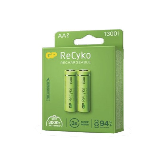 GP ReCyko Pack de 2 Piles Rechargeables 1300mAh AA 1.2V