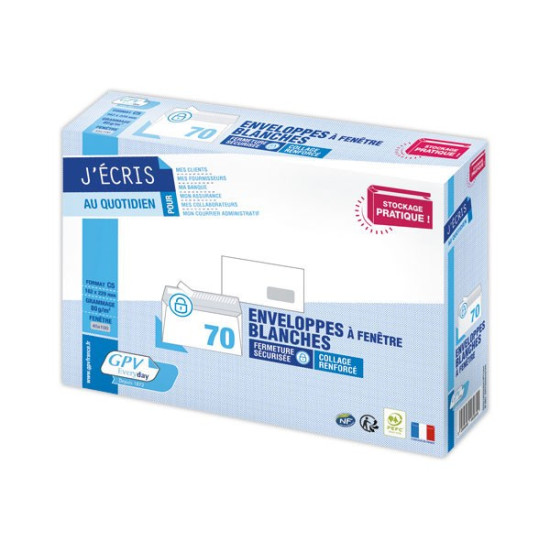 70 Enveloppes 162x229mm blanches 80g bande siliconée avec fenêtre