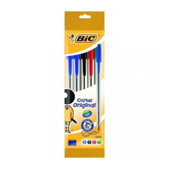 Bic Cristal Original Pack de 5 Stylos Bille - Pointe Roller 1,0 mm