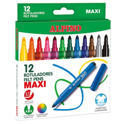 Alpino Pack de 12 Maxi Marqueurs Epais - Pointe 6mm - Couleurs Super