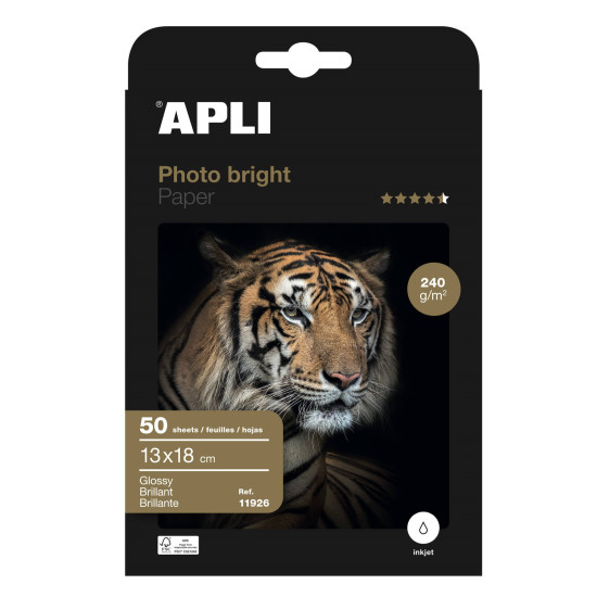 Apli Photobright Papier Photographique 13 x 18 cm 240g 50 Feuilles