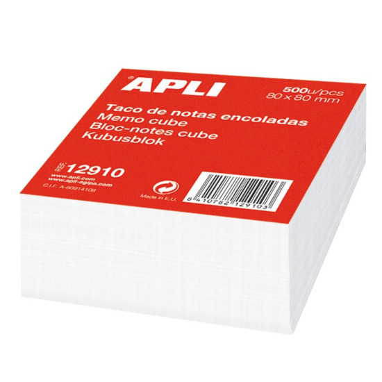 Apli Bloc de Notes 80x80 - 500 Feuilles - Adhésif - Blanc