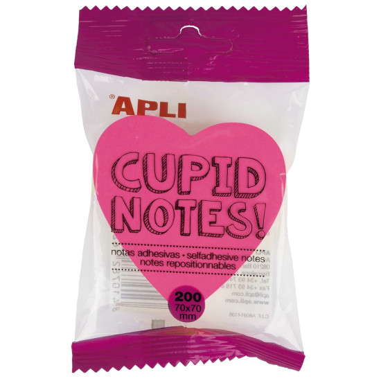 Apli Notes Adhésives Coeur 70x70mm - Bloc 200 Feuilles