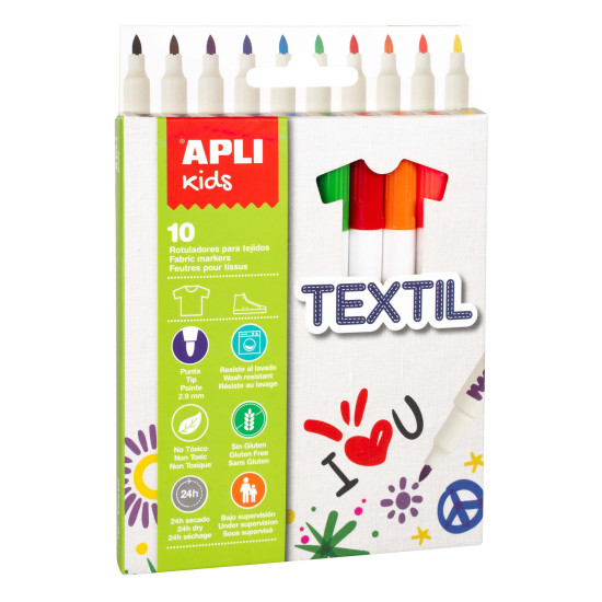 Apli Kids Marqueurs Textile Ø 11x137mm - Corps Cylindrique