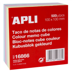 Bloc-notes Apli 100x100mm 500 feuilles - Couleurs pastel - Adhésif