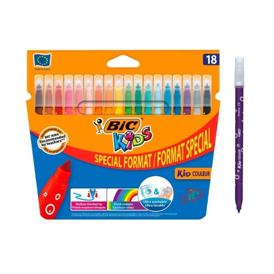 Bic Kids Couleur Pack de 18 Marqueurs - Pointe Moyenne - Lavable