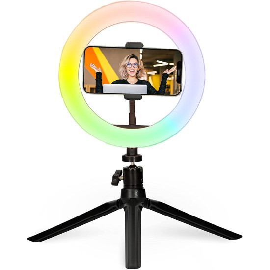 Ksix Studio Live Colours USB RGB Ring Light avec Trépied de Table