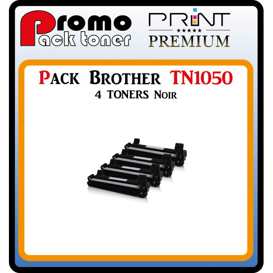 PACK DE 4 TONERS LASER PREMIUM BROTHER TN1050 NOIR