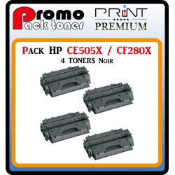 PACK DE 4 TONERS PREMIUM HP CE505X / CF280X NOIR