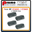 PACK DE 4 TONERS PREMIUM HP CE505X / CF280X NOIR