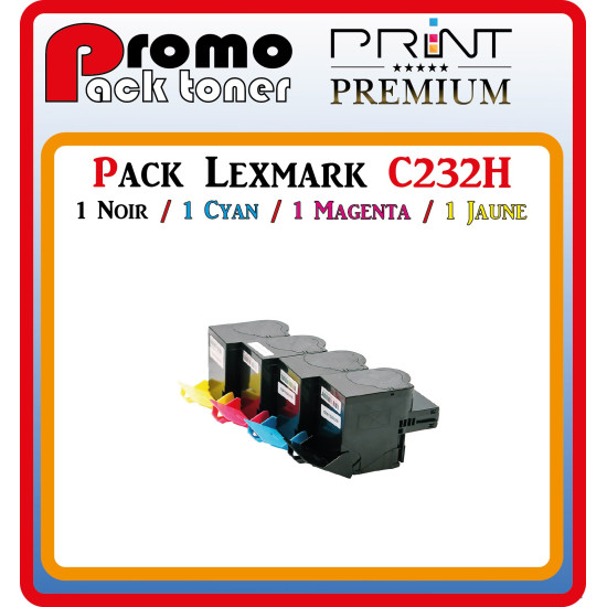 PACK 4 TONERS LASER PREMIUM LEXMARK C232H / 1BK - 1C - 1M - 1Y