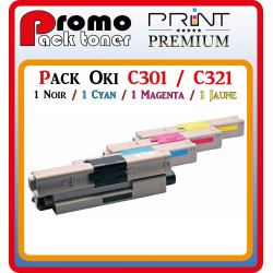 PACK 4 TONERS LASER PREMIUM OKI C301 / C321 / 1BK - 1C - 1M - 1Y