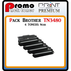 PACK DE 4 TONERS LASER PREMIUM BROTHER TN3480 NOIR