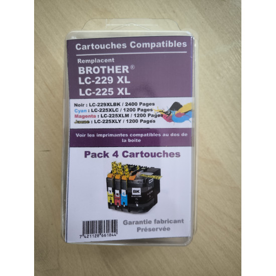 PACK 4 CARTOUCHES GENERIQUE BROTHER LC229XL / LC225XL / BK-C-M-Y