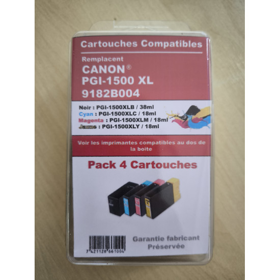 PACK 4 CARTOUCHES GENERIQUE CANON PGI1500XL / 9182B004 / NOIR ET COUL