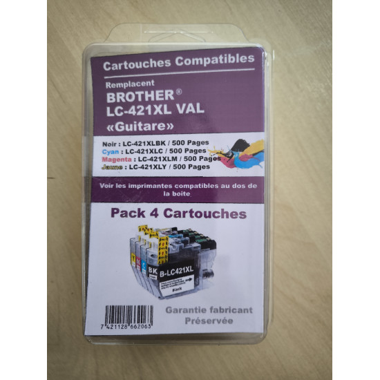 PACK 4 CARTOUCHES JET D'ENCRE GENERIQUE BROTHER LC421XL / BK-C-M-Y