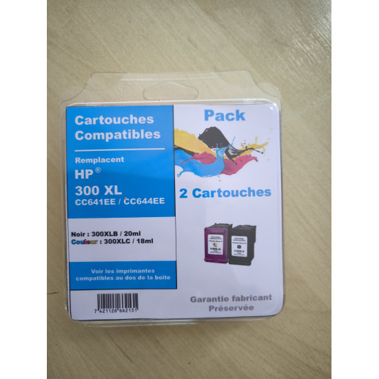 PACK DE 2 CARTOUCHES GENERIQUE HP 300XL / NOIR ET COULEUR