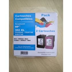 PACK DE 2 CARTOUCHES GENERIQUE HP 302XL / X4D37AE NOIR ET COULEUR