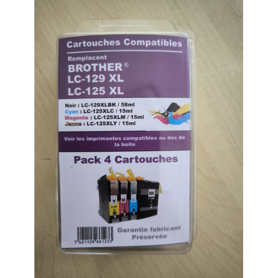 PACK DE 4 CARTOUCHES GENERIQUE BROTHER LC125XL / LC129XL / (BK-C-M-Y)