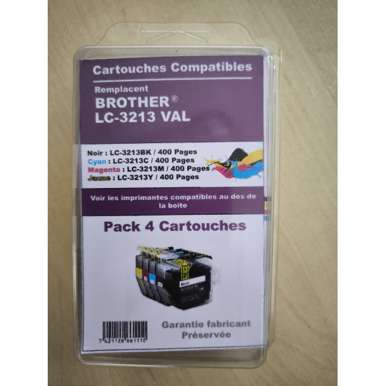 PACK DE 4 CARTOUCHES GENERIQUE BROTHER LC3213/ LC-3213 (1BK-1C-1M-1Y)