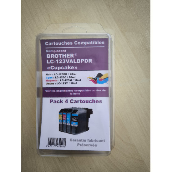 PACK DE 4 CARTOUCHES GENERIQUE BROTHER LC123 / LC-123 (BK-C-M-Y)