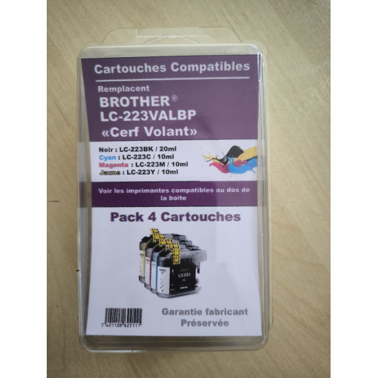 PACK DE 4 CARTOUCHES GENERIQUE BROTHER LC223 / LC-223 (1BK-1C-1M-1Y)