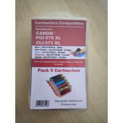 PACK 5 GENERIQUES CANON PGI570XL / CLI571XL / 0372C004 (2BK-1C-1M-1Y)