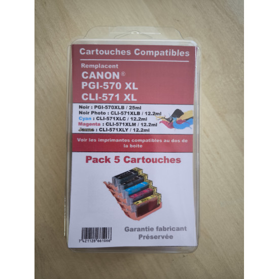 PACK 5 GENERIQUES CANON PGI570XL / CLI571XL / 0372C004 (2BK-1C-1M-1Y)