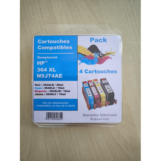 PACK DE 4 CARTOUCHES GENERIQUE HP 364XL / N9J74AE/ 1BK -  1C - 1M -1Y