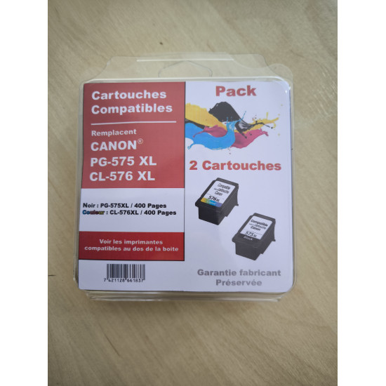 PACK 2 CARTOUCHES GENERIQUE CANON PG575XL / CL576XL / NOIR ET COULEUR