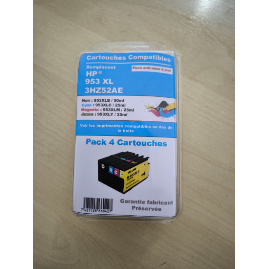 PACK 4 CARTOUCHES GENERIQUE HP 3HZ52AE / 953XL / 1BK-1C-1M-1Y