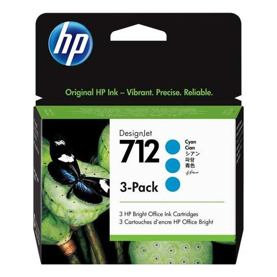 LOT DE 3 CARTOUCHES ORIGINAL HP 3ED67A / 3ED77A / N°712 CYAN 29ML X3